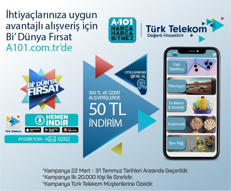 Türk Telekom Müşterilerine Özel 300 TL ve Üzeri Alışverişlerde 50 TL İndirim