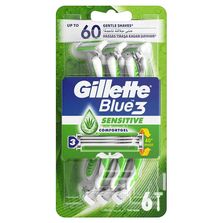Gillette Blue3 Sensitive Comfortgel Kullanat Tıraş Bıçağı 6'lı