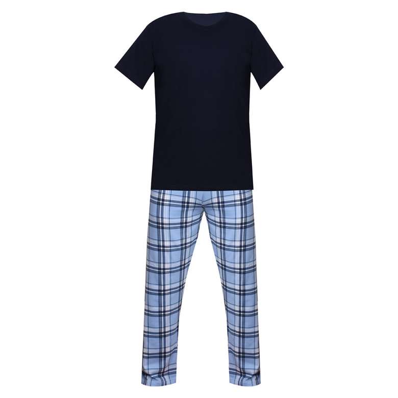 Erkek Kısa Kol Pijama Takımı, Lacivert, S