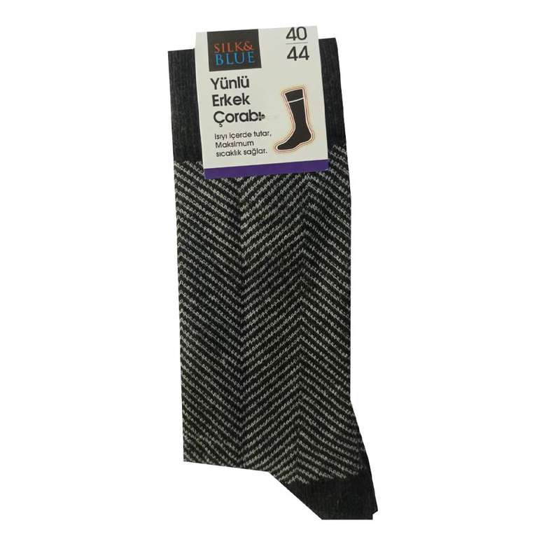 Silk&Blue Erkek Yünlü Çorap - Siyah-gri, 40-44