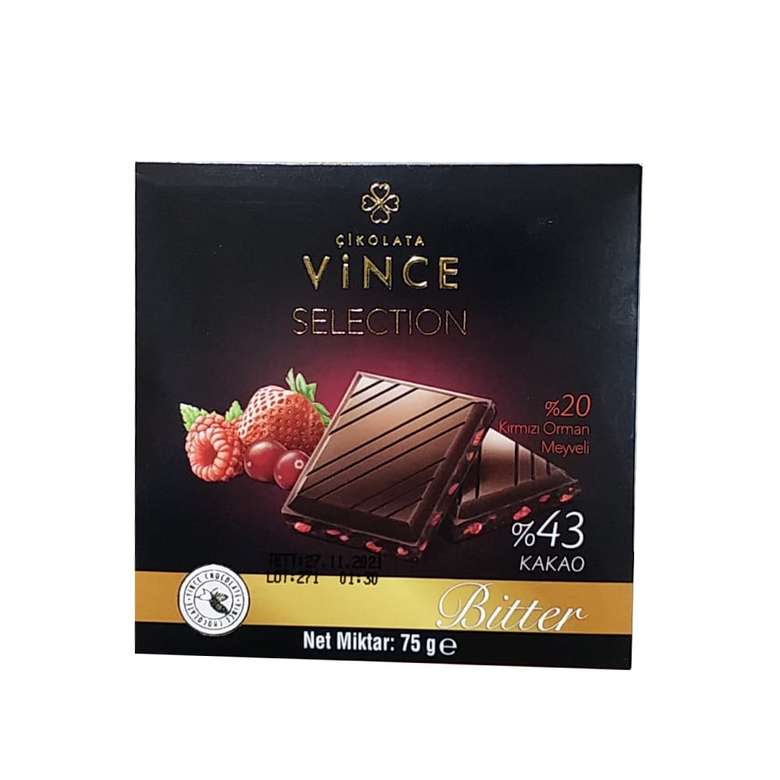 Vince Çikolata Bitter Kırmızı Orman Meyveli 75 Gr
