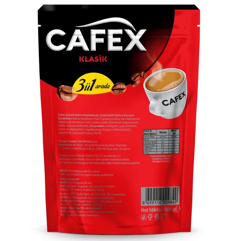 cafex kahve 3 u 1 arada 500 g a101