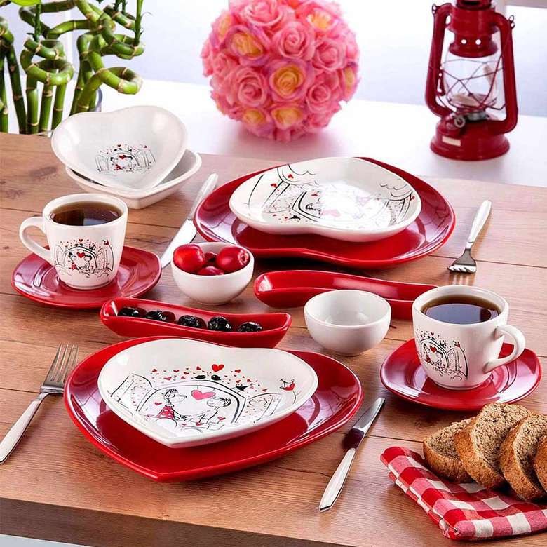 Keramika Keyf-i Aşk Kahvaltı Takımı 14 Parça 2 Kişilik