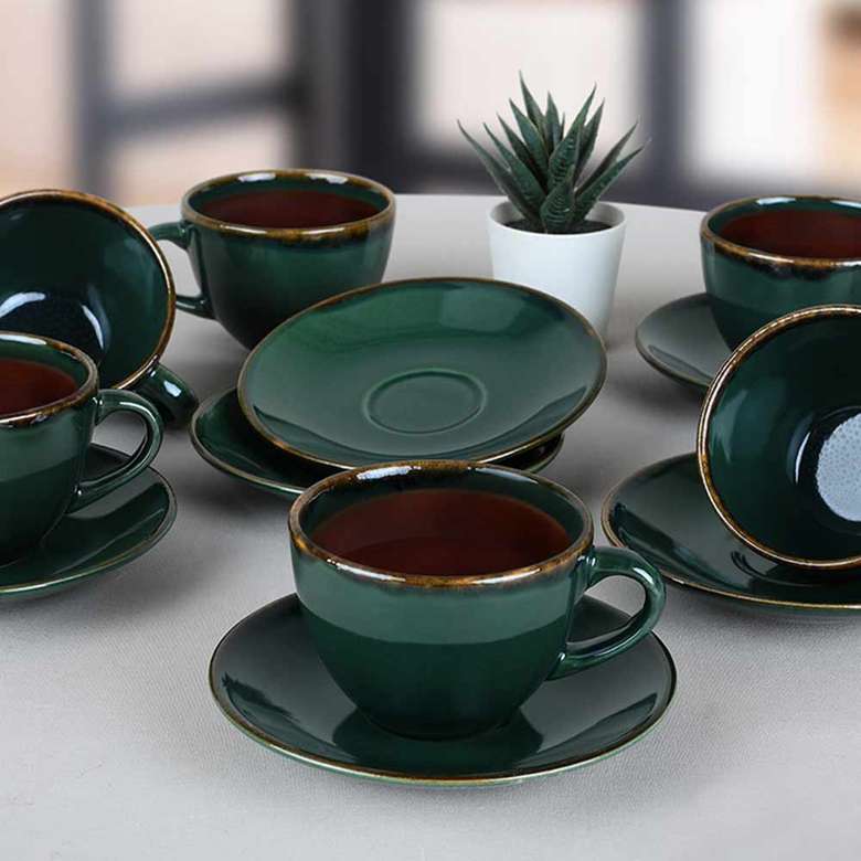 Keramika Zümrüt Çay Takımı 12 Parça 6 Kişilik
