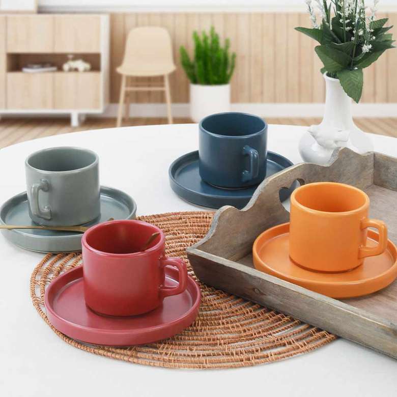 Keramika Rainbow Stackable Çay Fincan Takımı 8 parça 4 kişilik