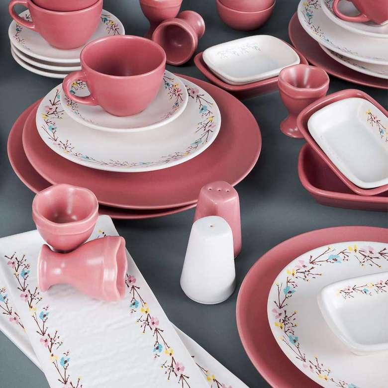 Keramika Tomurcuk Kahvaltı Takımı 50 Parça 6 Kişilik