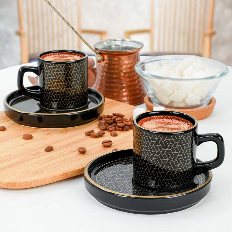 Keramika Dora Siyah Kahve Fincan Takımı 4 Parça 2 Kişilik