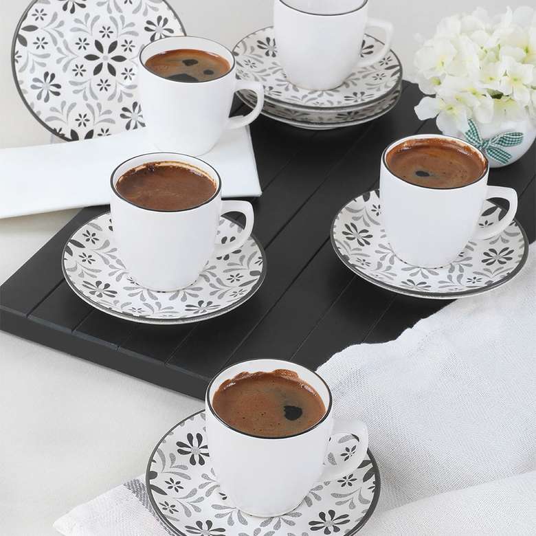 Keramika Tuli Grey Kahve Fincan Takımı 12 Parça 6 Kişilik