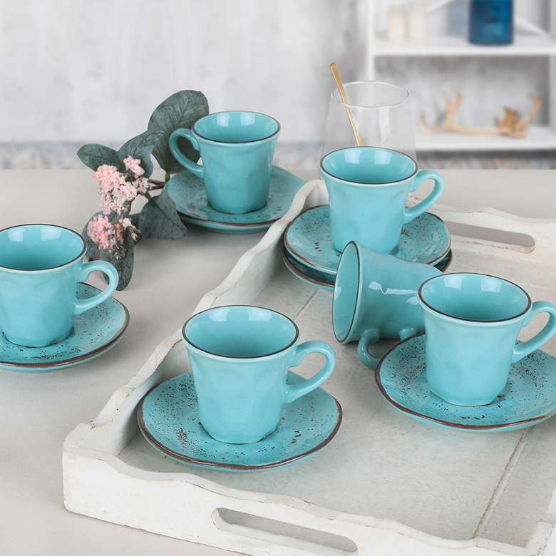 Keramika Splash Blue Kahve Takımı 12 Parça 6 Kişilik