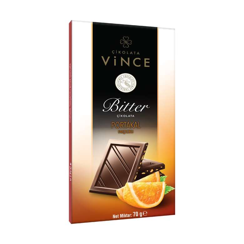 Vince Portakal Parçacıklı Bitter Çikolata 70 Gr