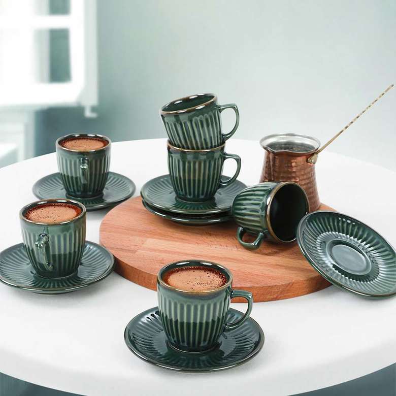 Keramika Zümrüt Line Kahve Fincan Takımı 12 Parça 6 Kişilik