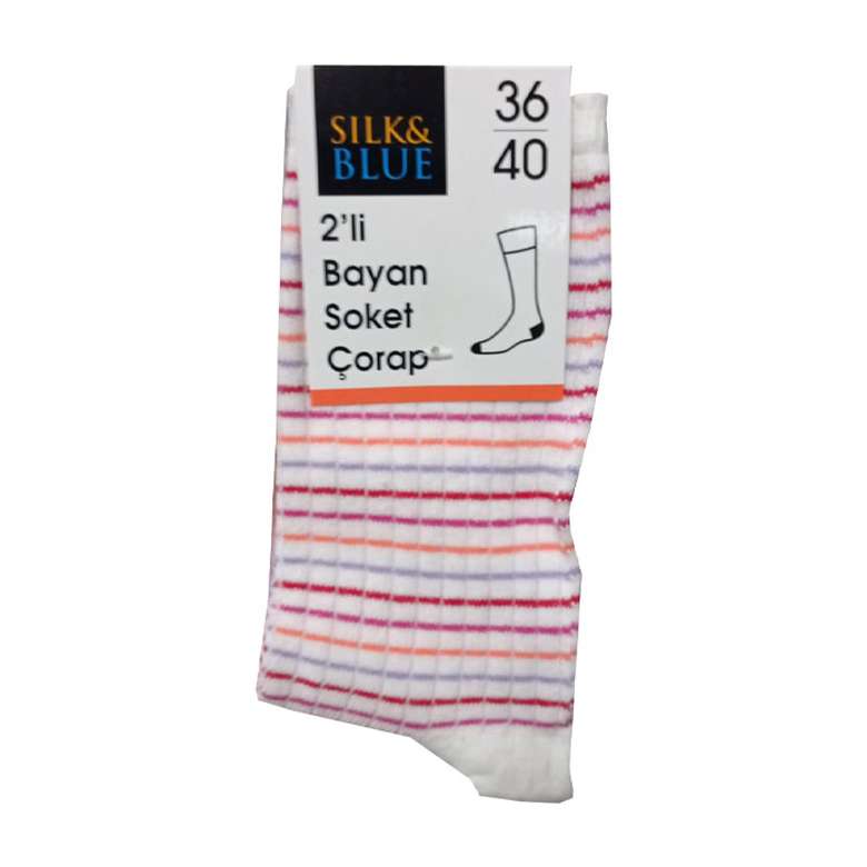 Silk & Blue Kadın Soket Çorap 2'li  Mor-Beyaz