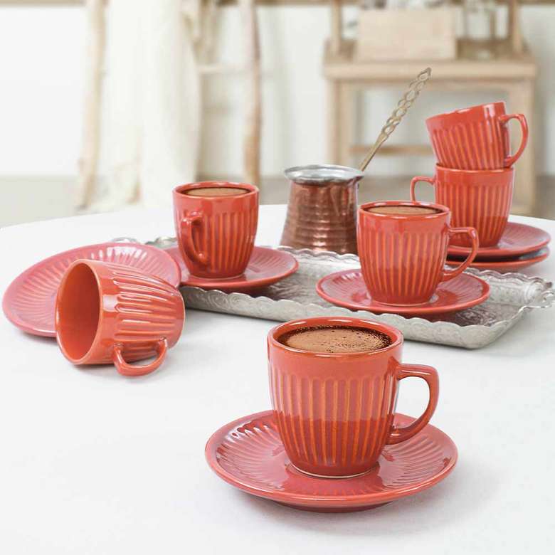 Keramika Mercan Line Kahve Fincan Takımı 12 Parça 6 Kişilik