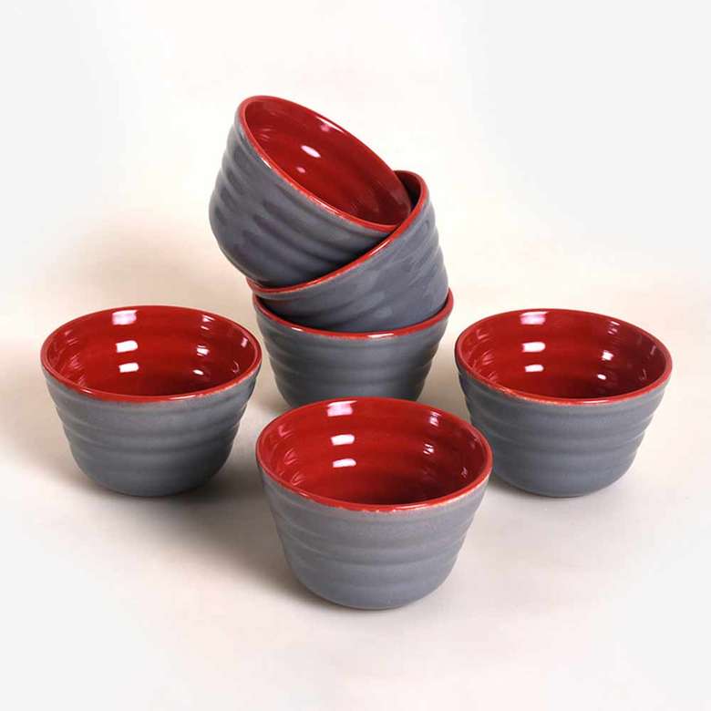 Keramika Messe Neva Çift Renkli Çerezlik 10 Cm 6 Adet Gri Kırmızı