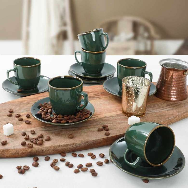 Keramika Zümrüt Kahve Fincan Takımı 12 Parça 6 Kişilik