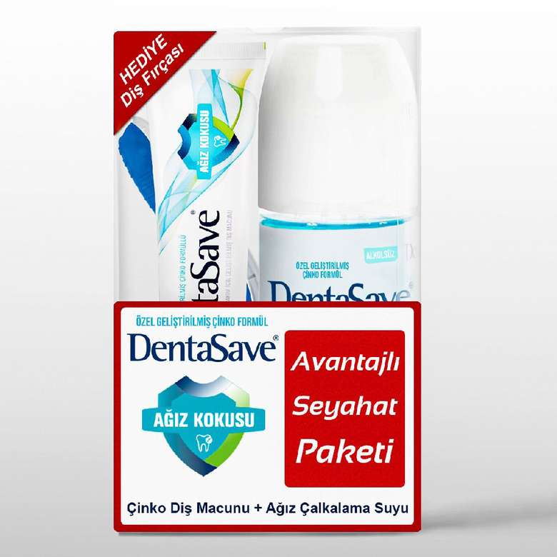 DentaSave Seyahat Paketi (Diş macunu+Ağız Çalkalama Suyu+Diş Fırçası)
