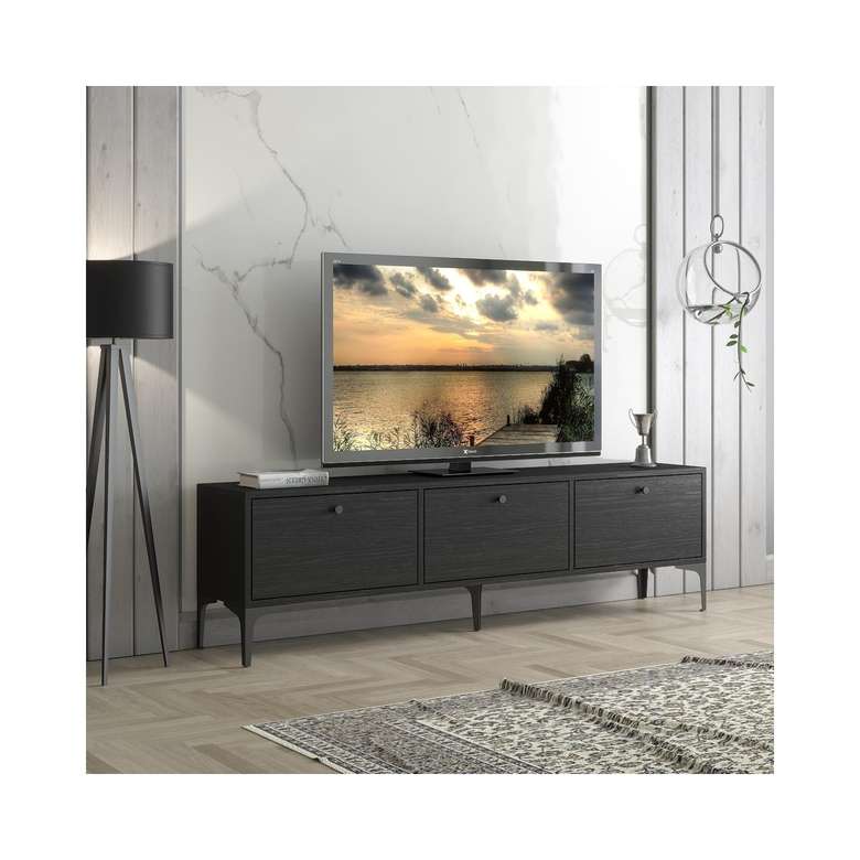 Wood'n Love Etna Premium Metal Ayaklı Dolaplı 160 Cm Tv Ünitesi - Wood Siyah / Siyah