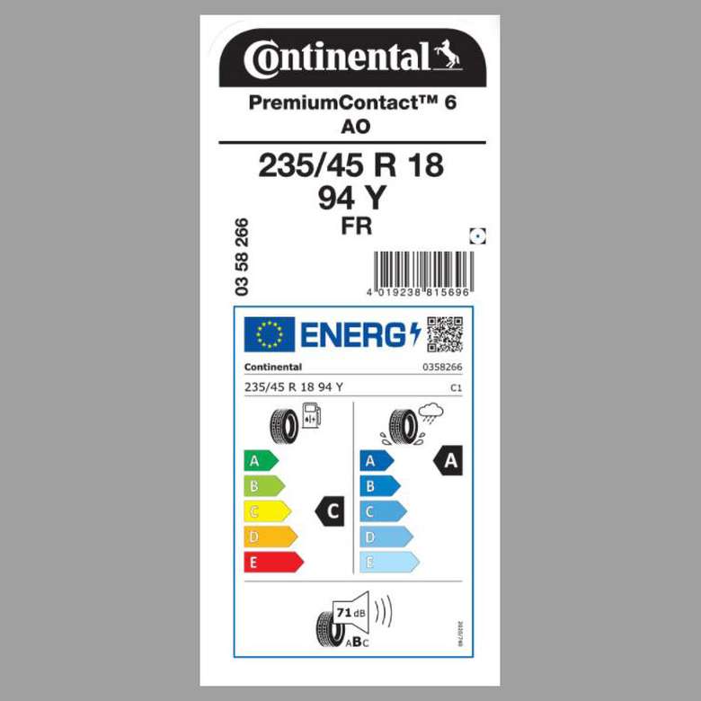 Continental 235/45 R18 94Y FR Premium Contact 6 AO Yaz Oto Lastiği (Üretim Tarihi: 47. Hafta 2021)