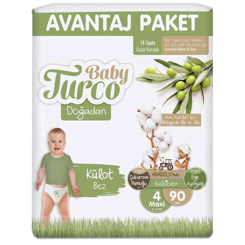 Baby Turco Doğadan Külot Bebek Bezi No:4 Maxi 90'lı