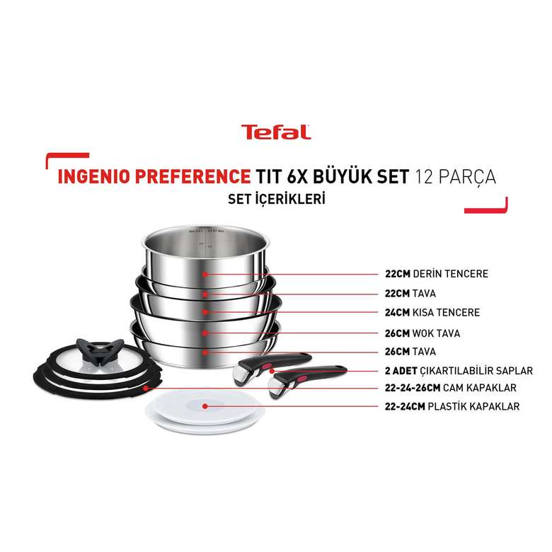 Tefal Ingenio Preference Titanyum 6X Büyük Set 12 Parça