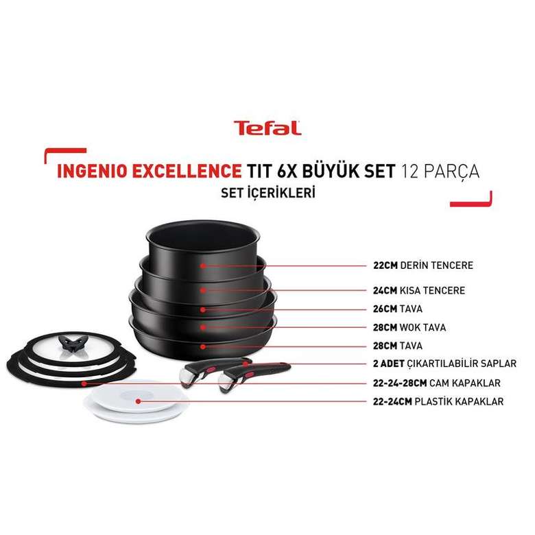 Tefal Ingenio Excellence Titanyum 6X Büyük Set 12 Parça