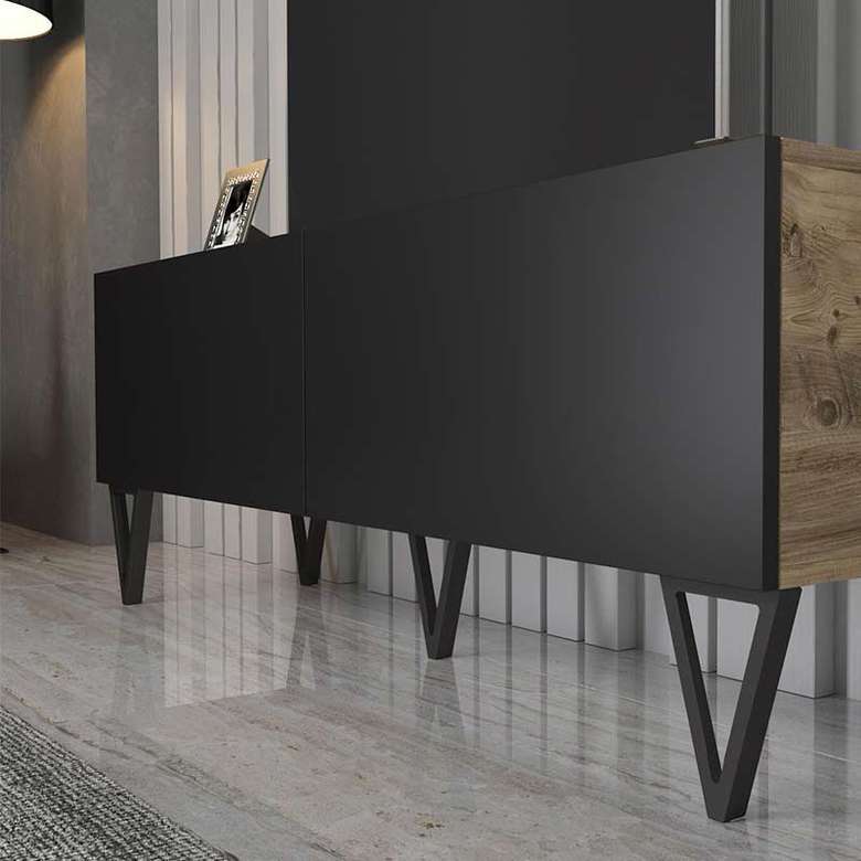 Wood'n Love Emir 150 Cm Metal Ayaklı Tv Ünitesi - Atlantik Çam - Siyah / Siyah NQ10071