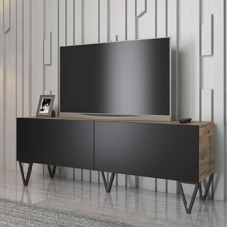 Wood'n Love Emir 150 Cm Metal Ayaklı Tv Ünitesi - Atlantik Çam - Siyah / Siyah PN10047