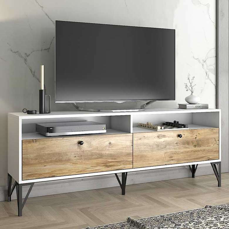 Wood'n Love Astreo 160 Cm Metal Ayaklı Tv Ünitesi - Beyaz - Atlantik Çam / Siyah