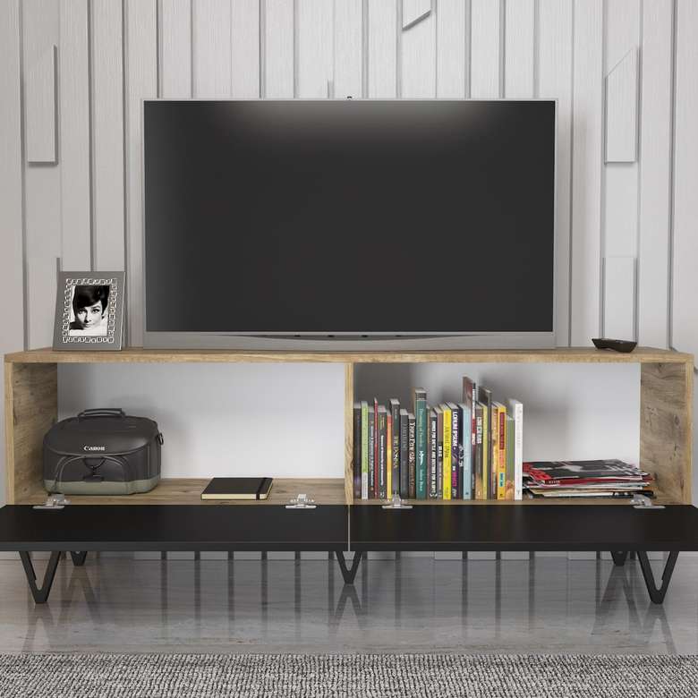 Wood'n Love Emir 150 Cm Metal Ayaklı Tv Ünitesi - Atlantik Çam - Siyah / Siyah NQ10071