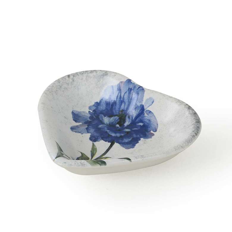 Keramika Kalp Desenli Çerezlik 14 cm Beyaz Mavi